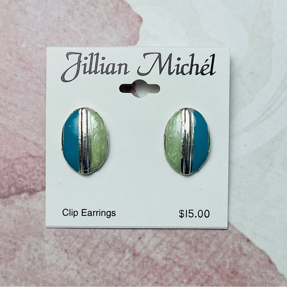 Jillian Michel Green Blue Silver Clip-on earrings